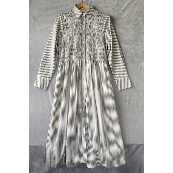 Madewell Dresses & Skirts - Madewell Dress Size Large Smocked Black Pinstriped Cotton Pockets Shirtdress NWT